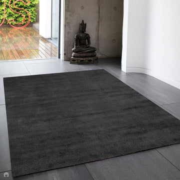 Reko Modern Plain Textured Ribbed Lines Viscose/Cotton Shimmer Flatweave Charcoal Grey Rug-Asiatic Carpets-Rug Love - The Most Loved Rug Store